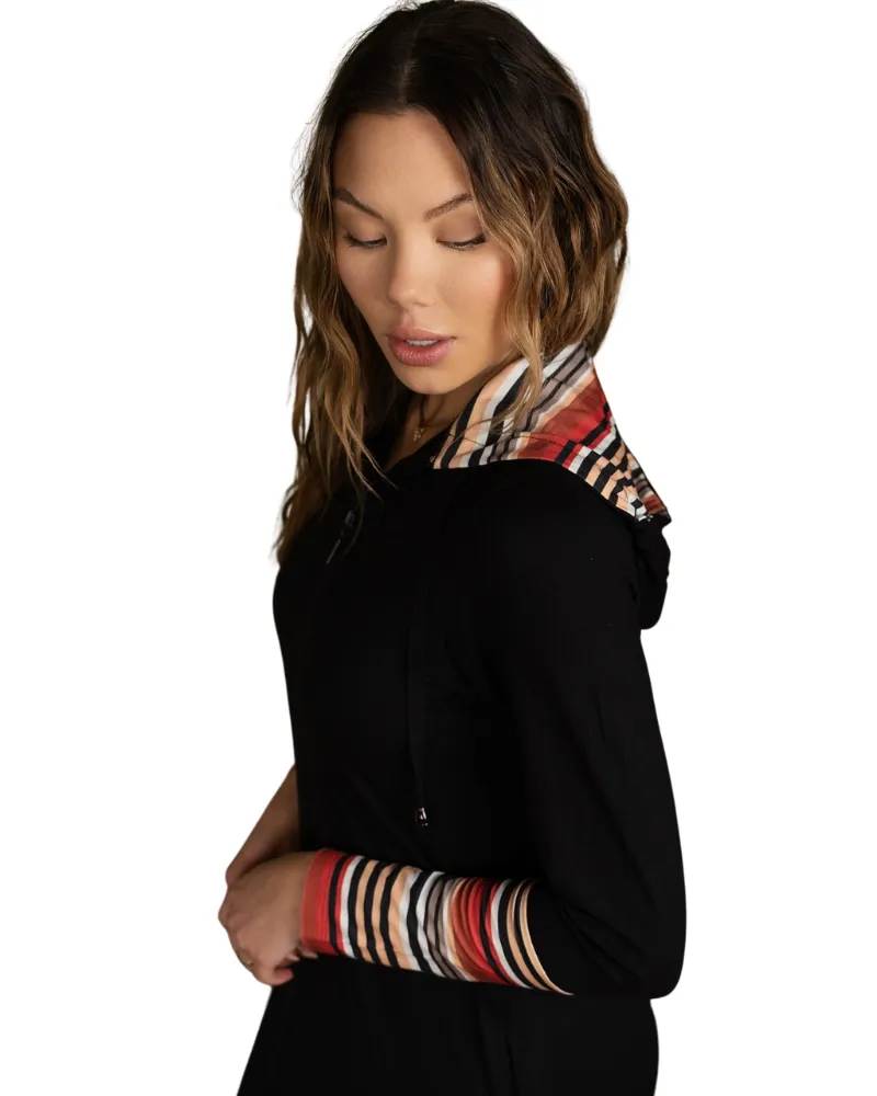 1117 Striped Trim Zippered Morning Robe
