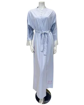 23317AC Powder Blue Lace Sleeve Detail 100% Organic Cotton Wrap Robe