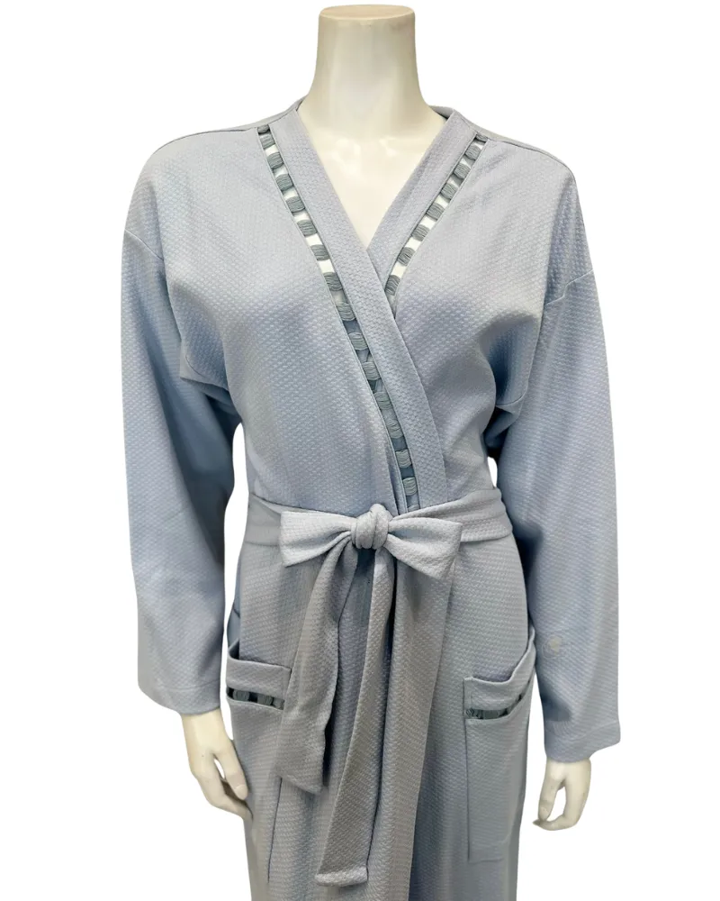 24303C Sky Blue Threaded Stitches Cotton Blend Textured Wrap Robe