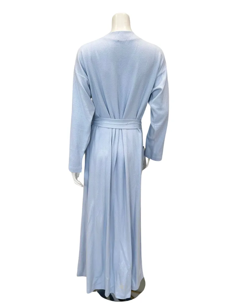 24303C Sky Blue Threaded Stitches Cotton Blend Textured Wrap Robe