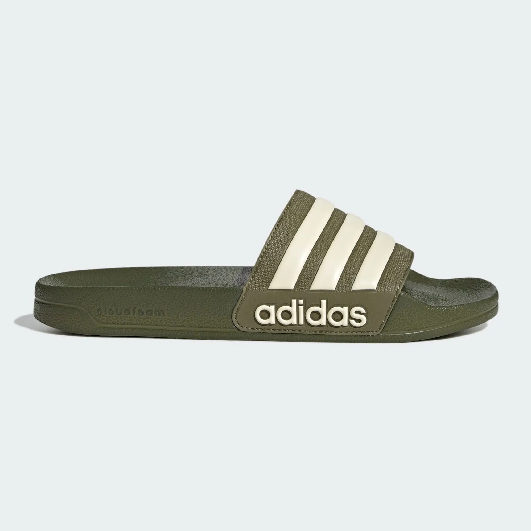 Adidas Adilette Shower Stripe Slides (Focus Olive/Cloud White)(GZ1010)