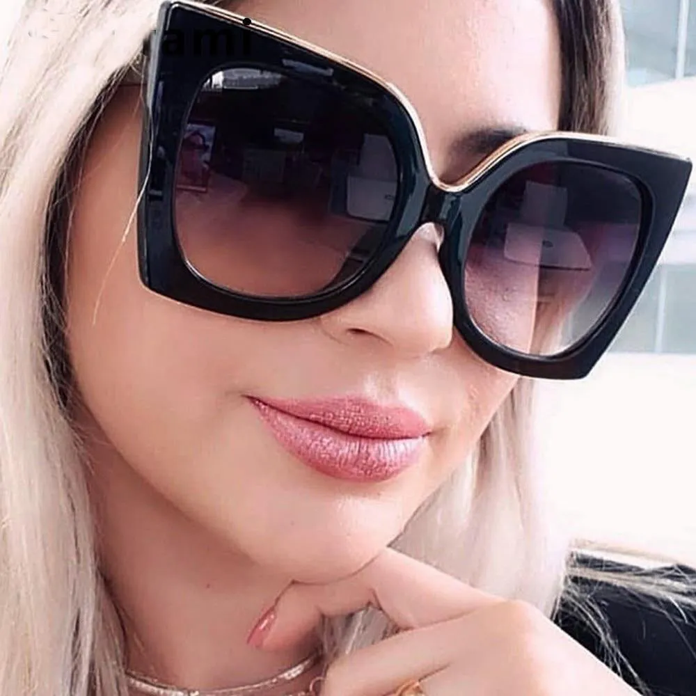 ASHORESHOP Overszie Black Cat Eye Women Sunglasses