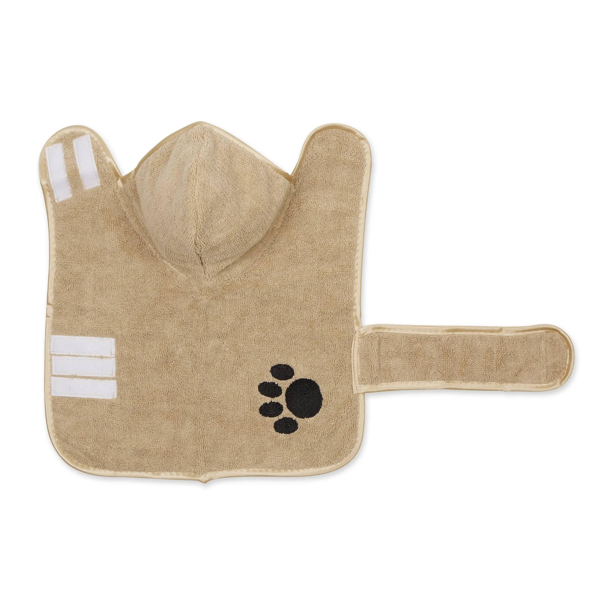 Bone Dry Terry Microfiber Pet Robe, Embroidered Paw Print - Taupe - X-Small, up to 10 Lbs