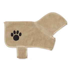 Bone Dry Terry Microfiber Pet Robe, Embroidered Paw Print - Taupe - X-Small, up to 10 Lbs