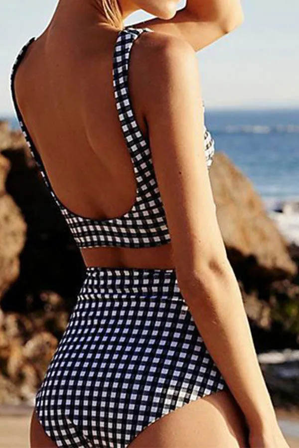 Check Pattern Classic High Waist Bikini