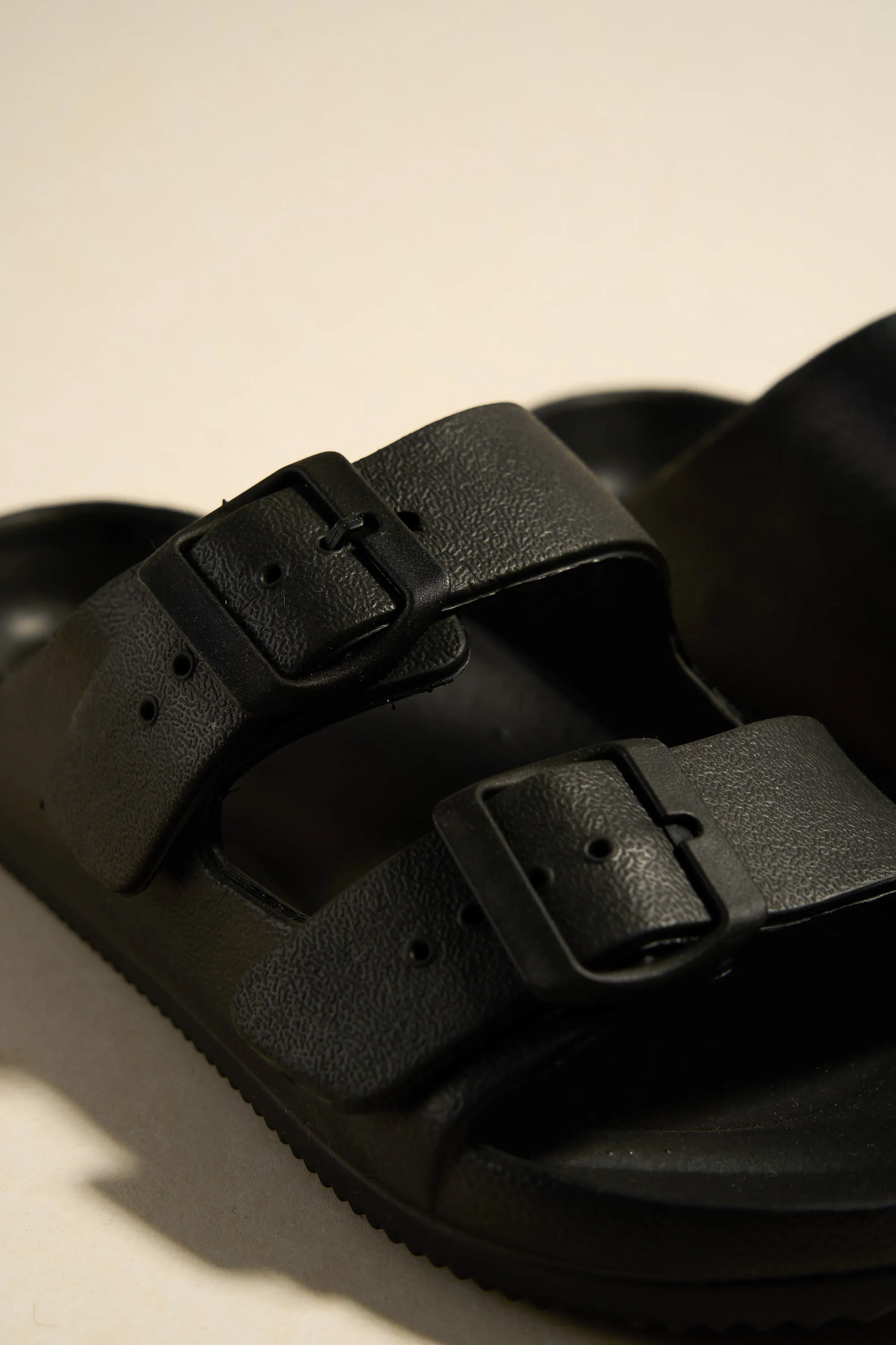 Cool Black Double Buckle Slides