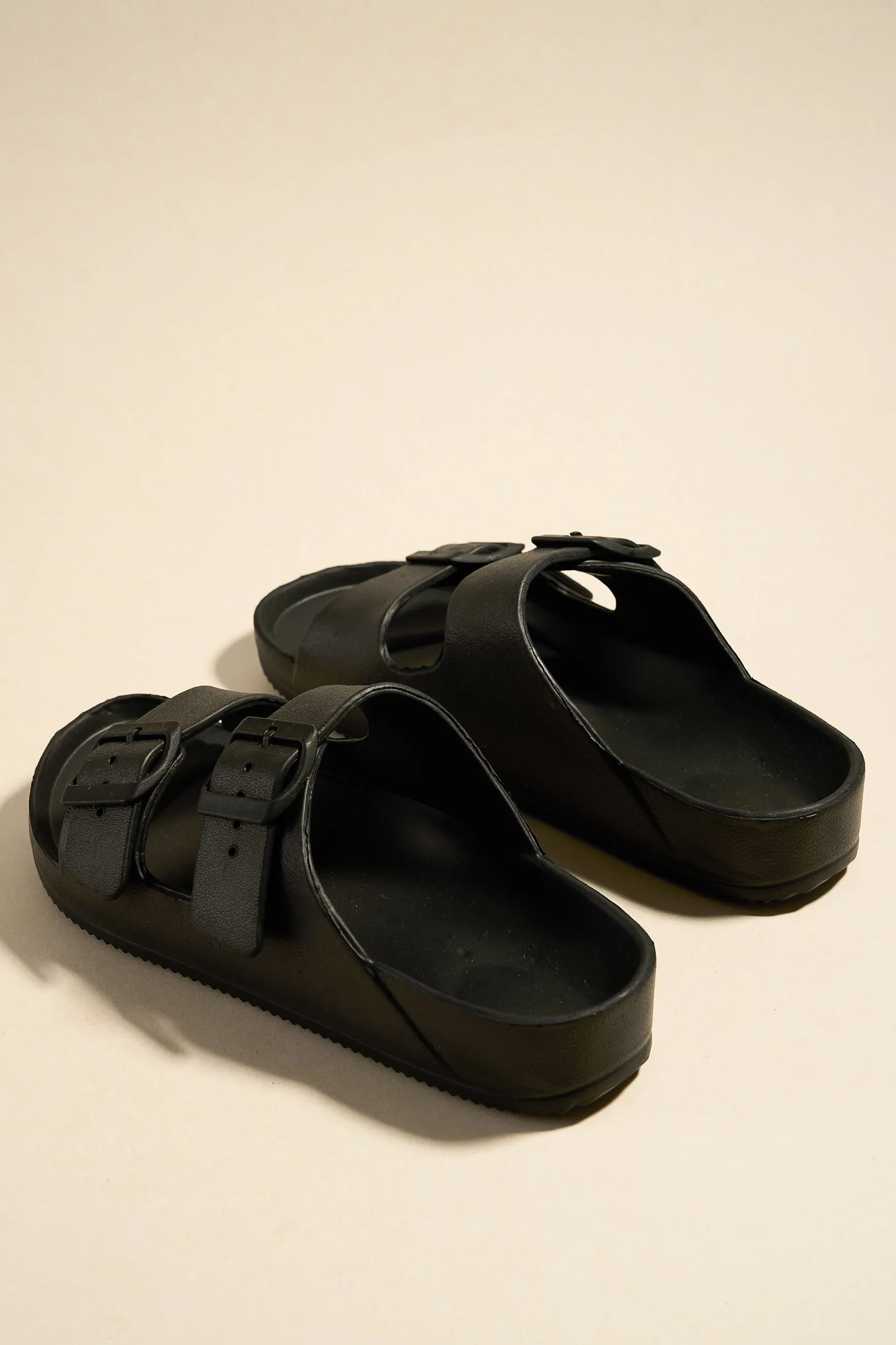 Cool Black Double Buckle Slides