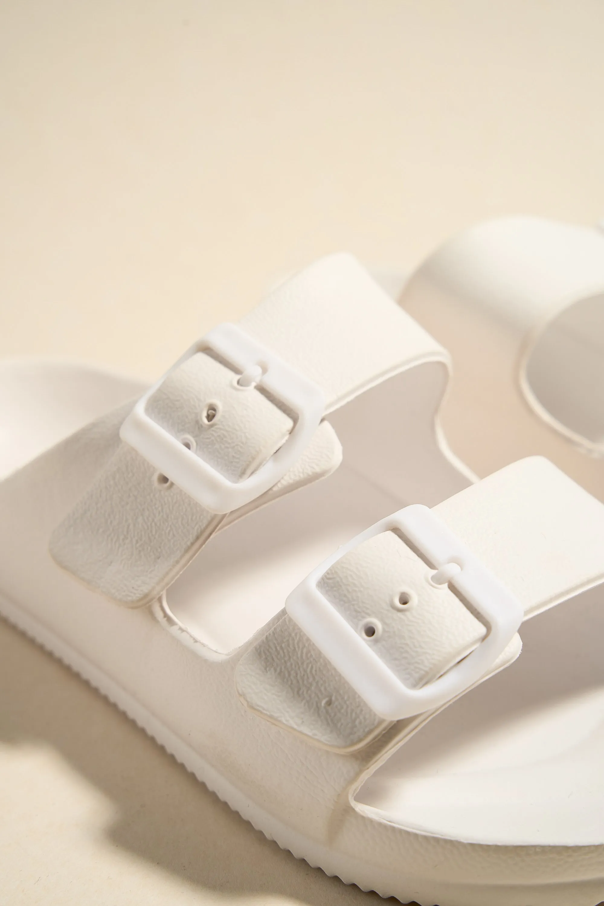 Cool White Double Buckle Slides