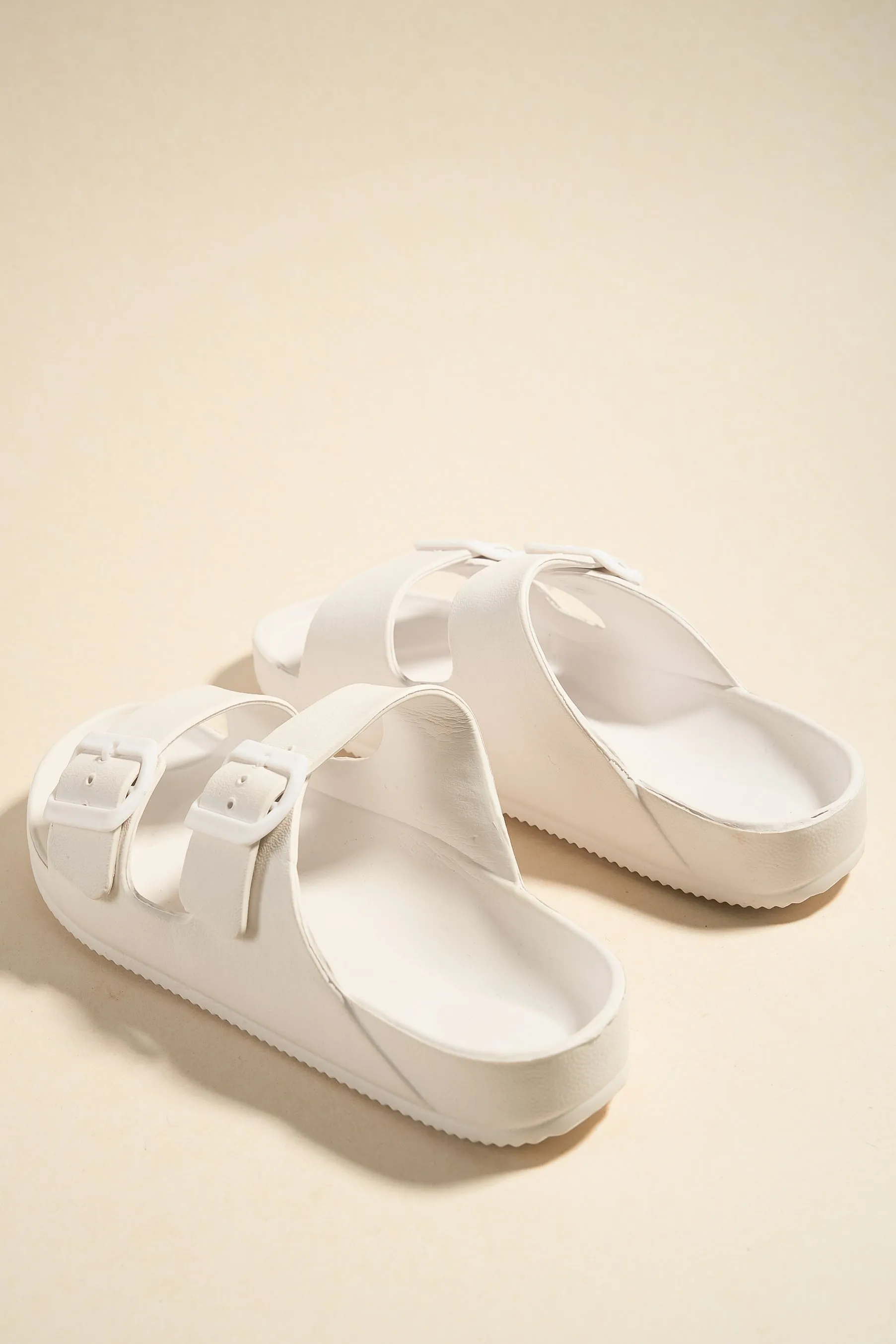 Cool White Double Buckle Slides