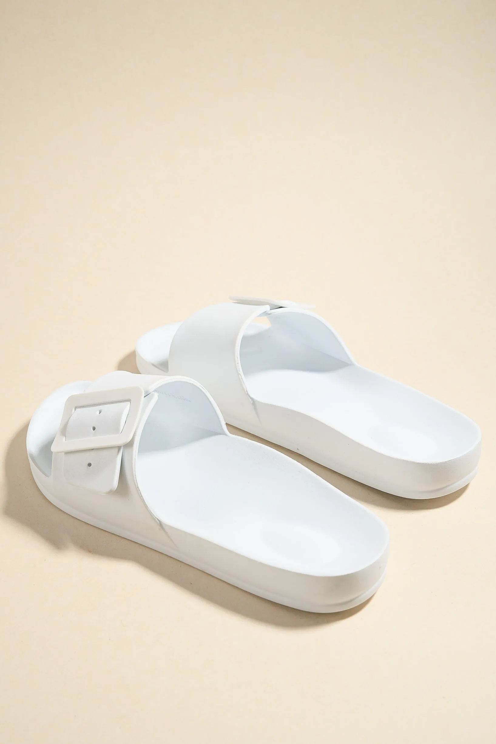 Cool White Single Buckle Slides