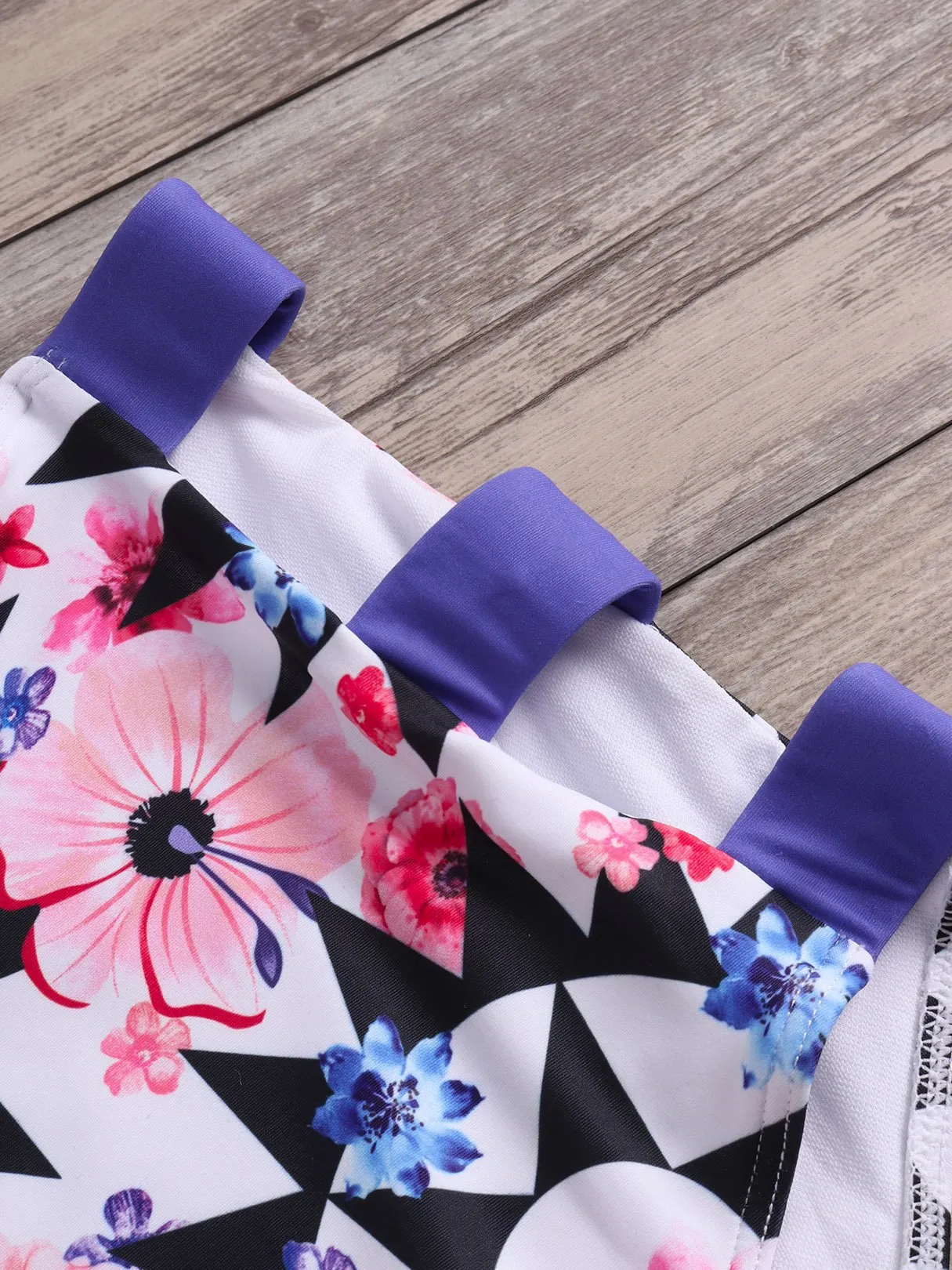 Custom Halter Floral Print Cut Out Tie-Up Sleeveless High-Waisted Purple Bikini Set