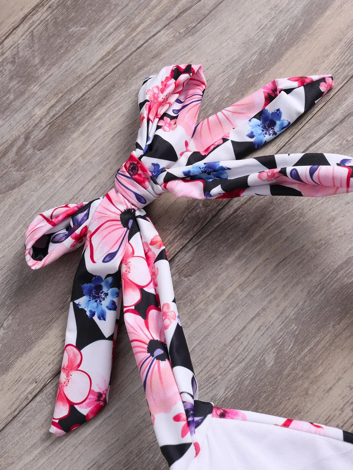 Custom Halter Floral Print Cut Out Tie-Up Sleeveless High-Waisted Purple Bikini Set