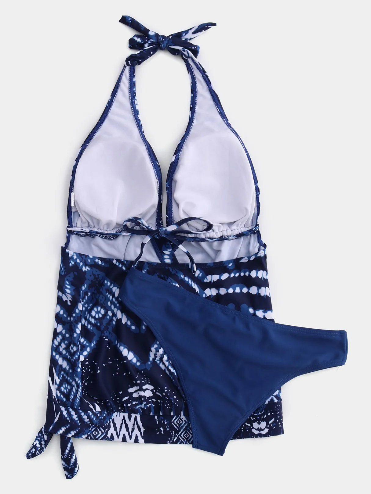 Custom Halter Tribal Print Backless Lace-Up Blue Bikinis