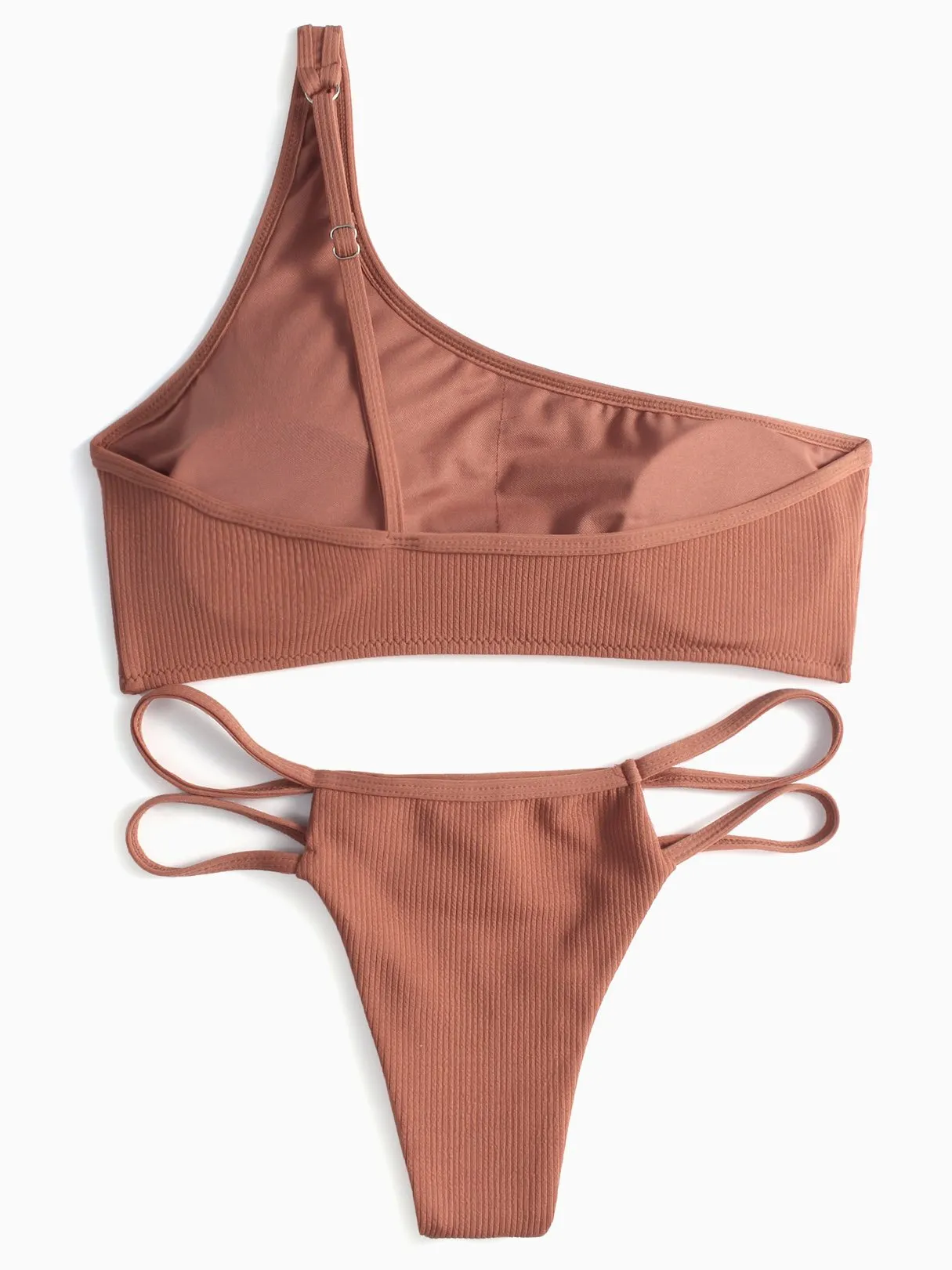 Custom One Shoulder Sleeveless Khaki Bikini Set