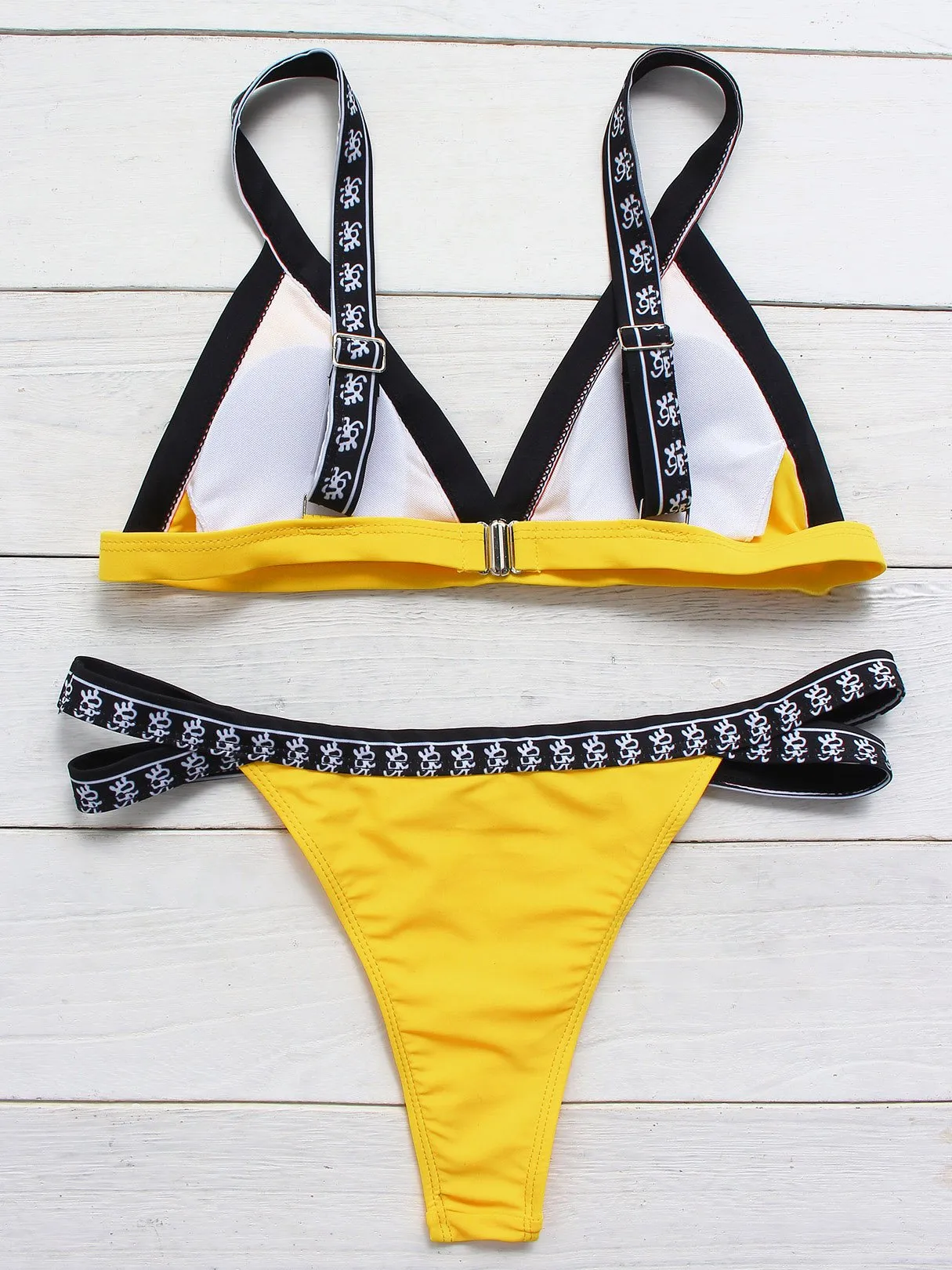 Custom Plain Spaghetti Strap Sleeveless V-Neck Yellow Bikini Set