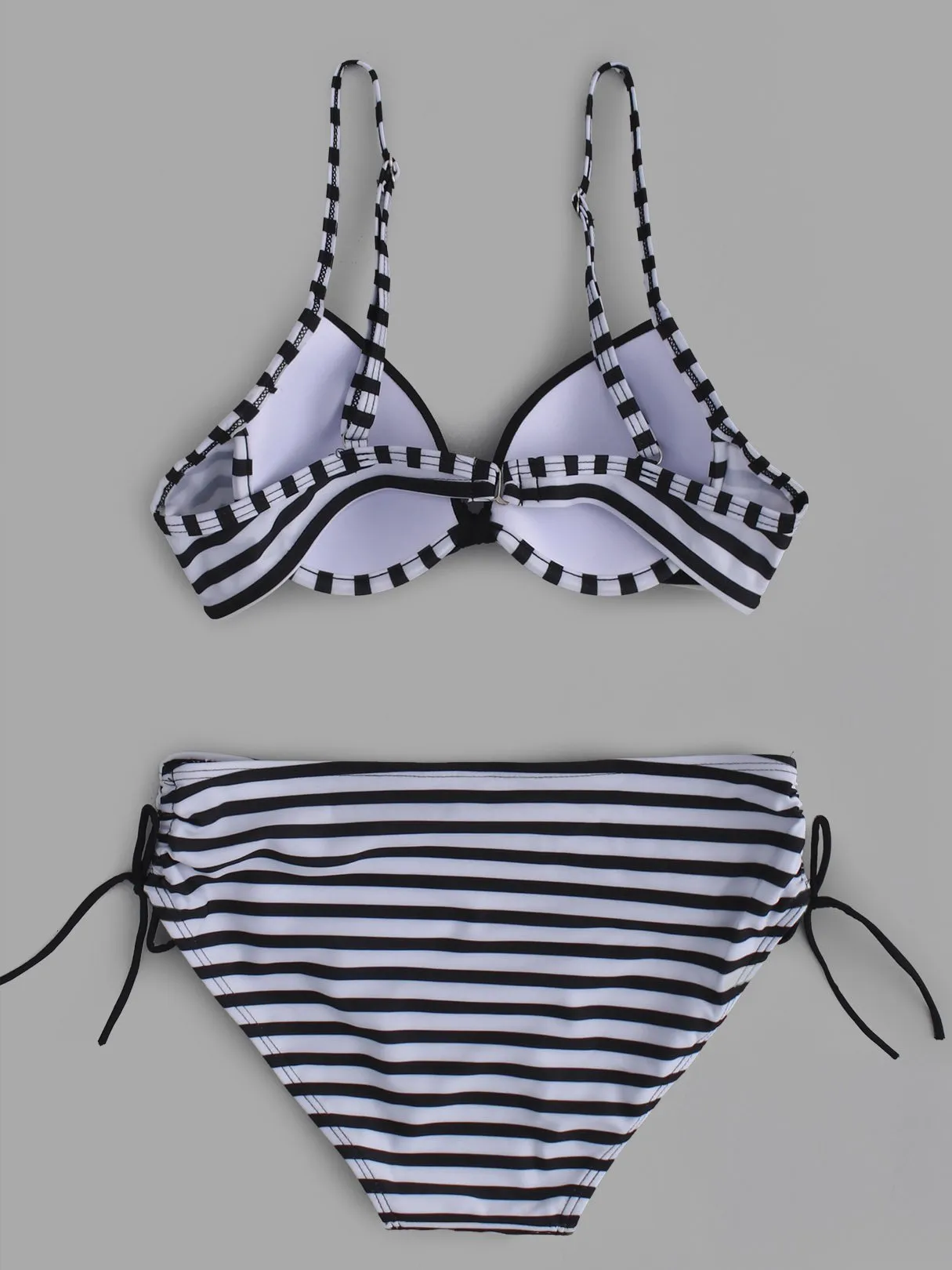 Custom Strapless Stripe Backless Self-Tie Sleeveless Black Bikinis