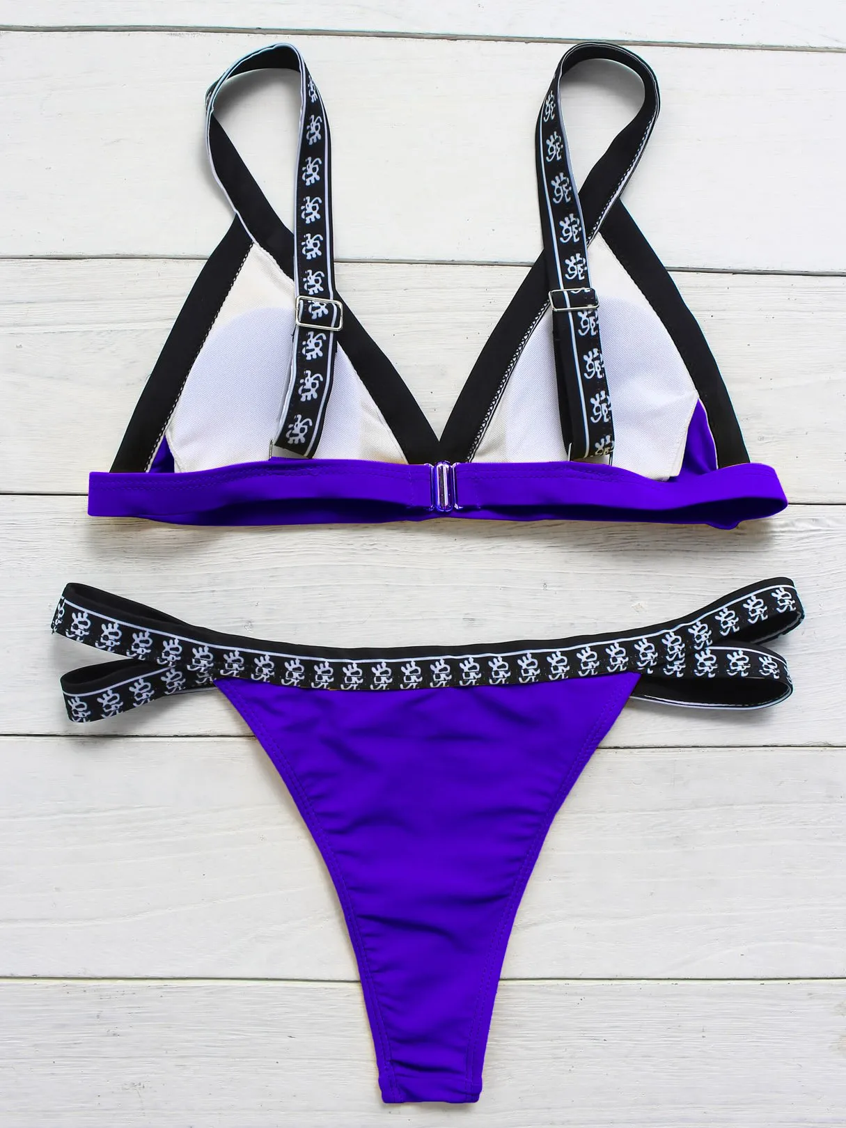 Custom V-Neck Plain Cut Out Sleeveless Blue Bikini Set