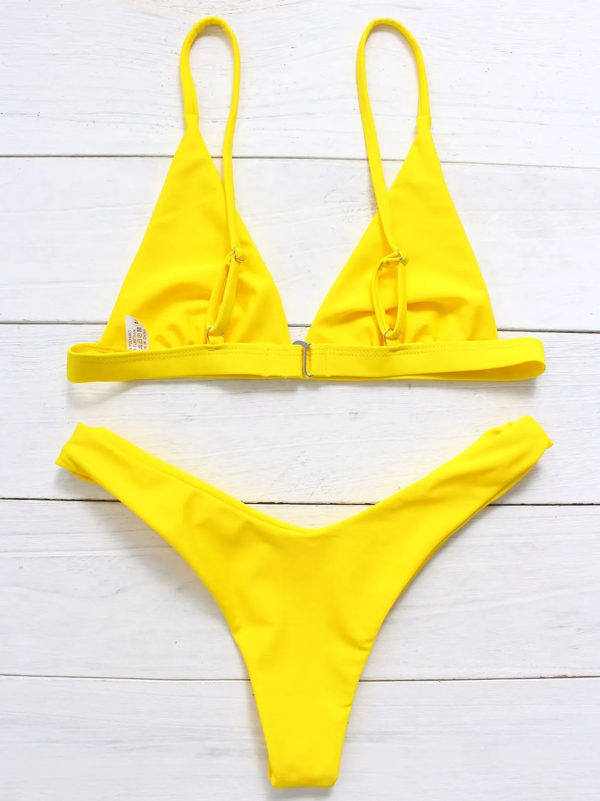 Custom V-Neck Plain Spaghetti Strap Sleeveless Yellow Bikini Set