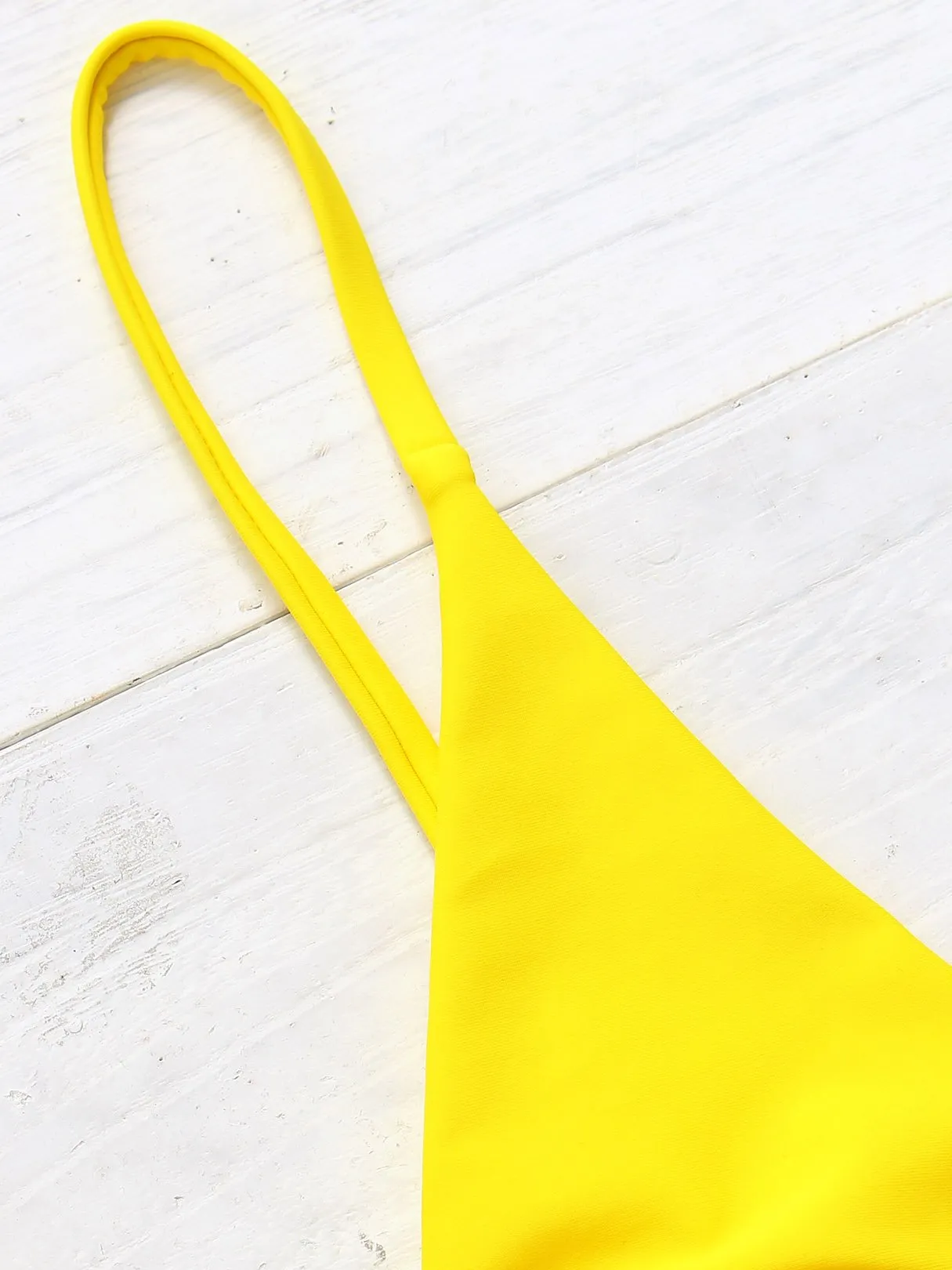 Custom V-Neck Plain Spaghetti Strap Sleeveless Yellow Bikini Set