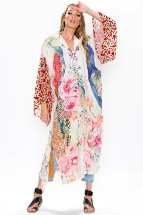 Fantasy Kimono - Ivory Peacock Print -