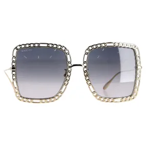 Gucci Tinted Square-Frame Chain Detail Sunglasses in Gold Metal