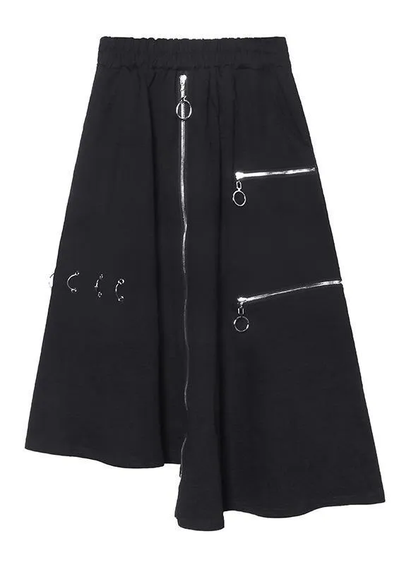 Handmade black cotton quilting clothes asymmetric cotton robes zippered skirts