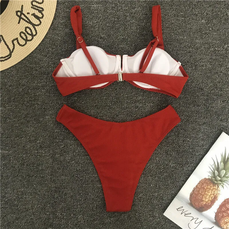 Hot Plain Brown Mid Rise Thong Bottom Bikinis