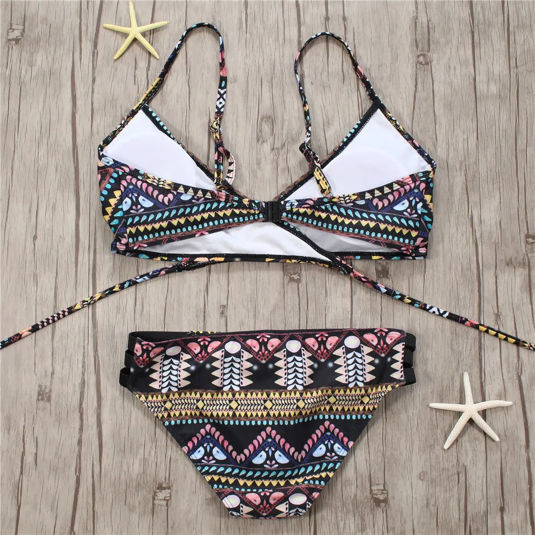 Hot Print Bandage Low Rise Triangle Bikinis