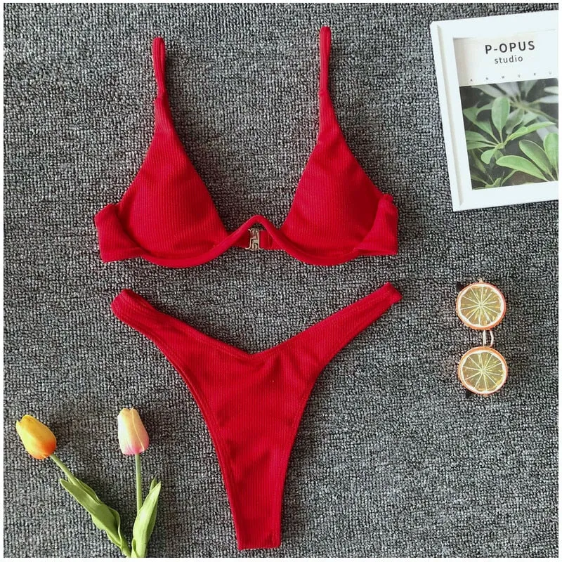 Hot Simple Mid Rise Thong Bottom Bikinis