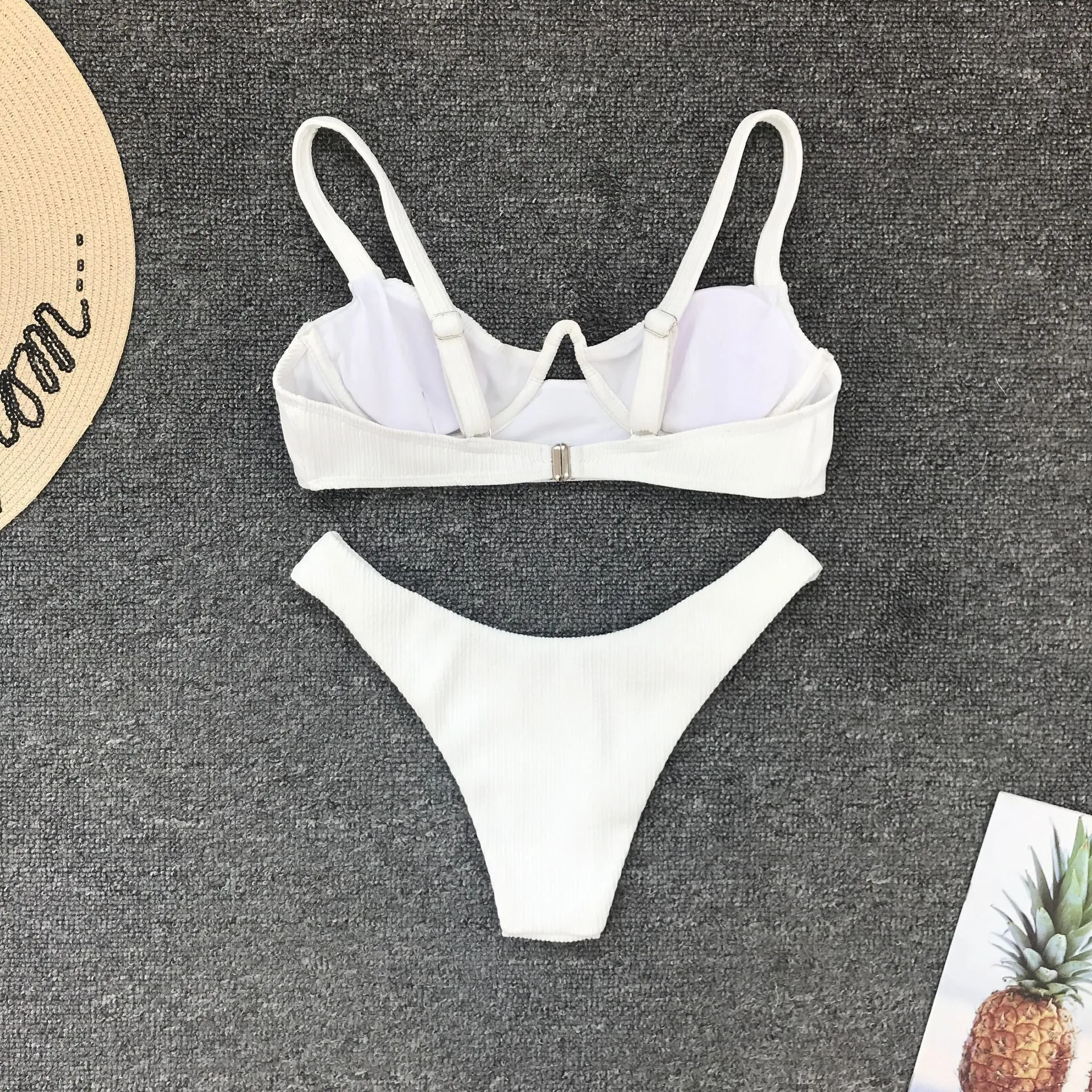 Hot White Plain Mid Rise Thong Bottom Bikinis