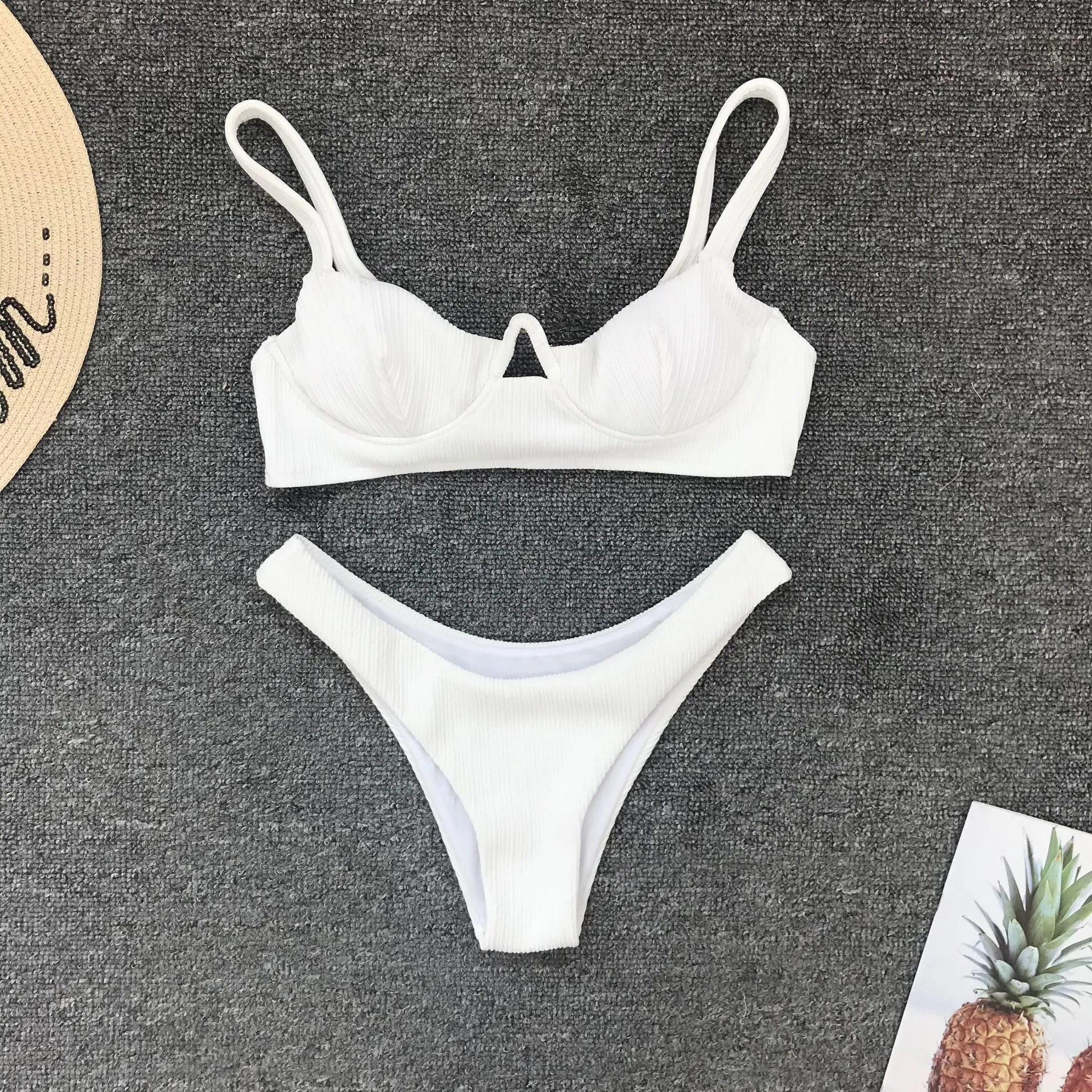 Hot White Plain Mid Rise Thong Bottom Bikinis