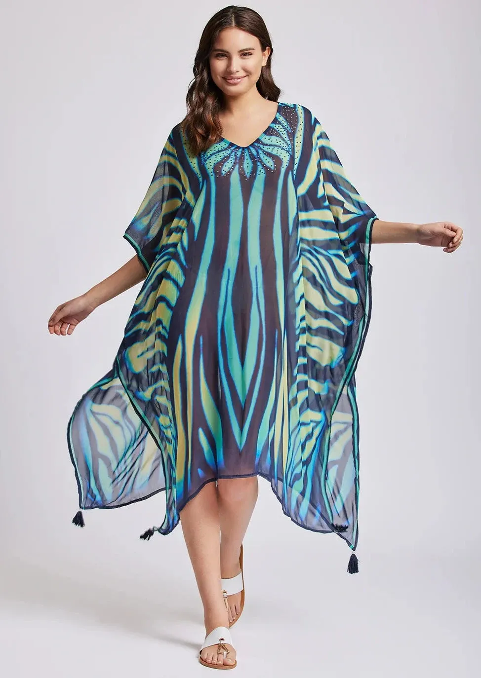 Iconique Poncho Fuego Kaftan - Multi Blue