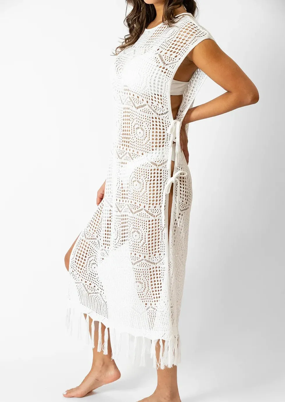 Koy Resort Santorini Fringe Open Knit Dress