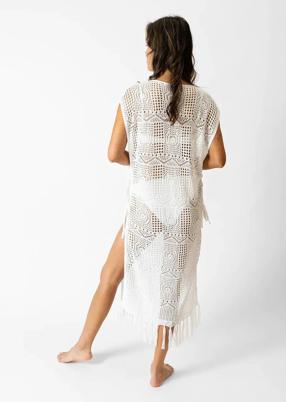 Koy Resort Santorini Fringe Open Knit Dress