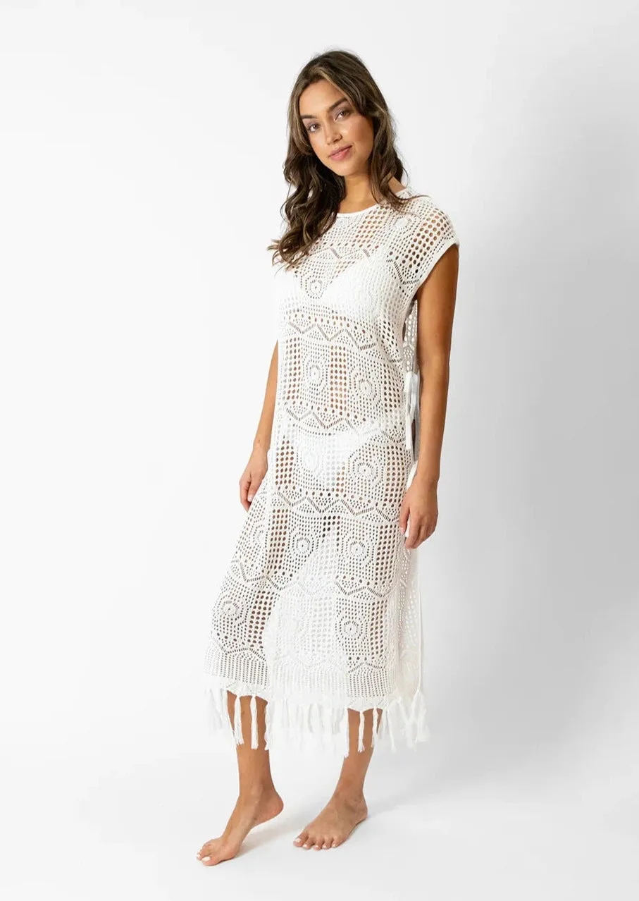 Koy Resort Santorini Fringe Open Knit Dress