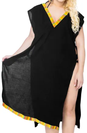 LA LEELA Bikini Swim Beach wear Swimsuit Cover ups Women Caftan Dress Solid OSFM 8-14 [M- L] Halloween Black_B962
