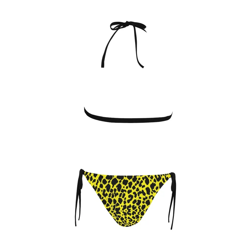 Lemon Leopard Halter Neck Bikini with Front Buckle up to 5 XL (FWS)