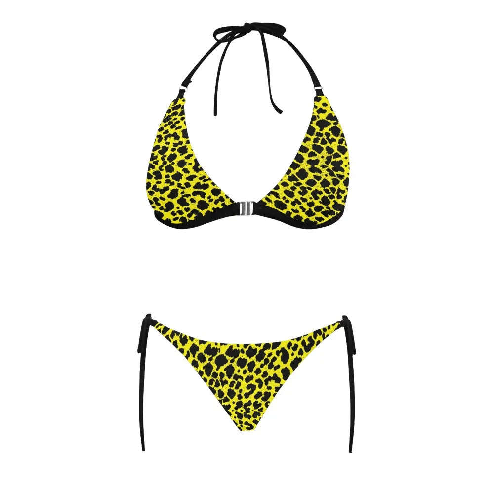 Lemon Leopard Halter Neck Bikini with Front Buckle up to 5 XL (FWS)