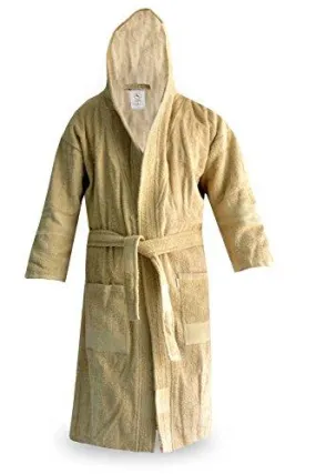 Loomkart Very Fine Export Quality Bath Robes in Beige With Hood in Avioni Zip-Packing- Standard Size