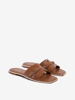LUNA BLU Brown Belt-Detailed Slides