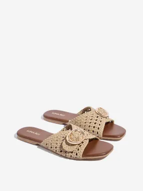 LUNA BLU Ivory Rattan Weave Buckled Slides