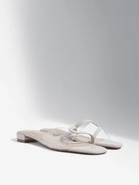 LUNA BLU Ivory Vinyl Strap Slides