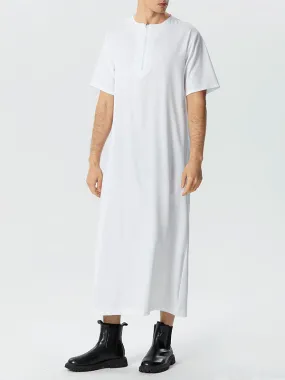 Men's Solid Color Loose Short-sleeved Robe SKUF33439