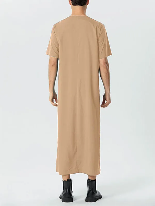 Men's Solid Color Loose Short-sleeved Robe SKUF33439