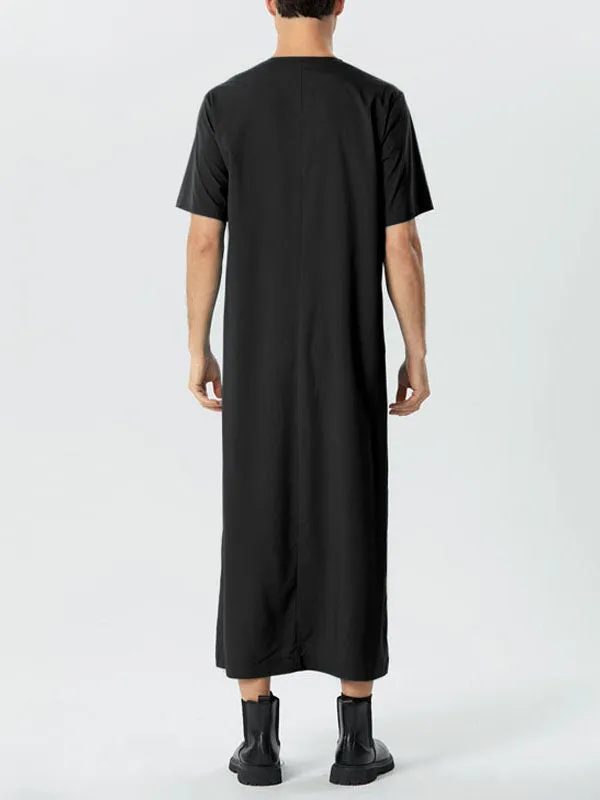 Men's Solid Color Loose Short-sleeved Robe SKUF33439