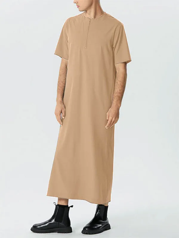 Men's Solid Color Loose Short-sleeved Robe SKUF33439