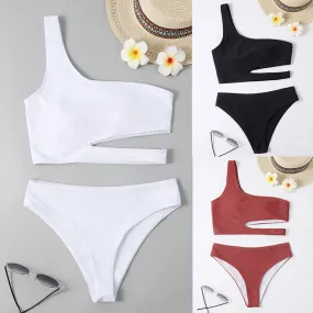 New European and American Sexy One-Shoulder Split Bikini Fashion High-Waisted Beach Swimwear