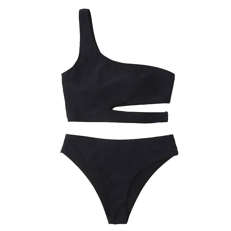 New European and American Sexy One-Shoulder Split Bikini Fashion High-Waisted Beach Swimwear
