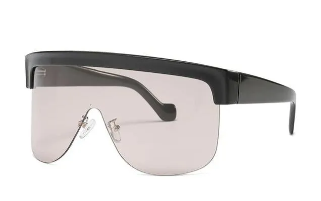 Oversized One Piece Shield Rimless Leopard Print Windproof Visor Sunglasses