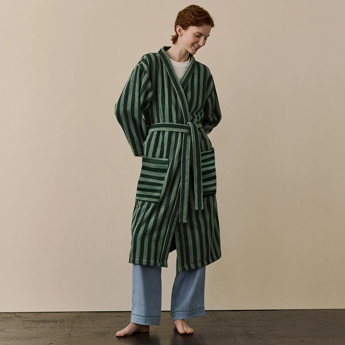 Pine Green Pembroke Stripe Cotton Robe